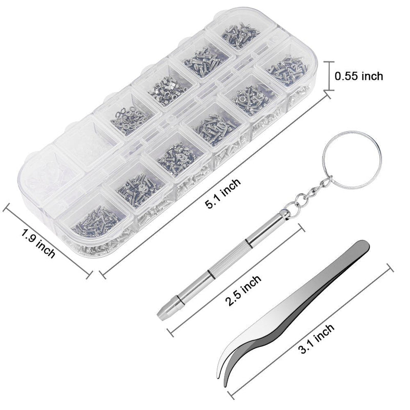 Sunglasses Eyeglasses Repair Kit, 1100PCS Tiny Stainless Steel Screws and 5 Pairs Nose Pads with Micro Screwdriver Tweezer for Watch Clock Spectacle Eye Glass Repair