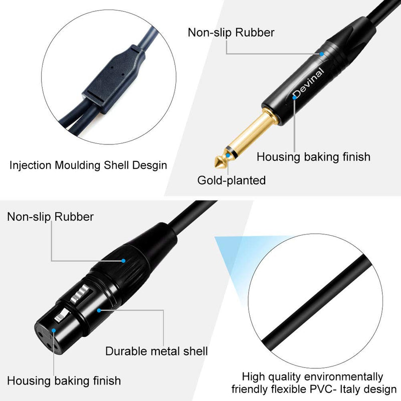 Devinal Female XLR to Dual 1/4" inch Y Cable, XLR Female to Double Quarter inch 6.35mm Mono TS Splitter Plug Mic Microphone Audio Converter Adapter 10 Feet 3m 10 FT