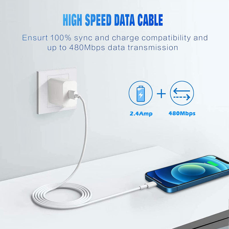 iPhone Charger 3Pack Apple MFi Certified, Lightning Cable 6FT Compatible with iPhone 12 Mini Pro Max SE 11 Xs Max XR X 8 7 6 Plus 5S iPad Pro Airpods White