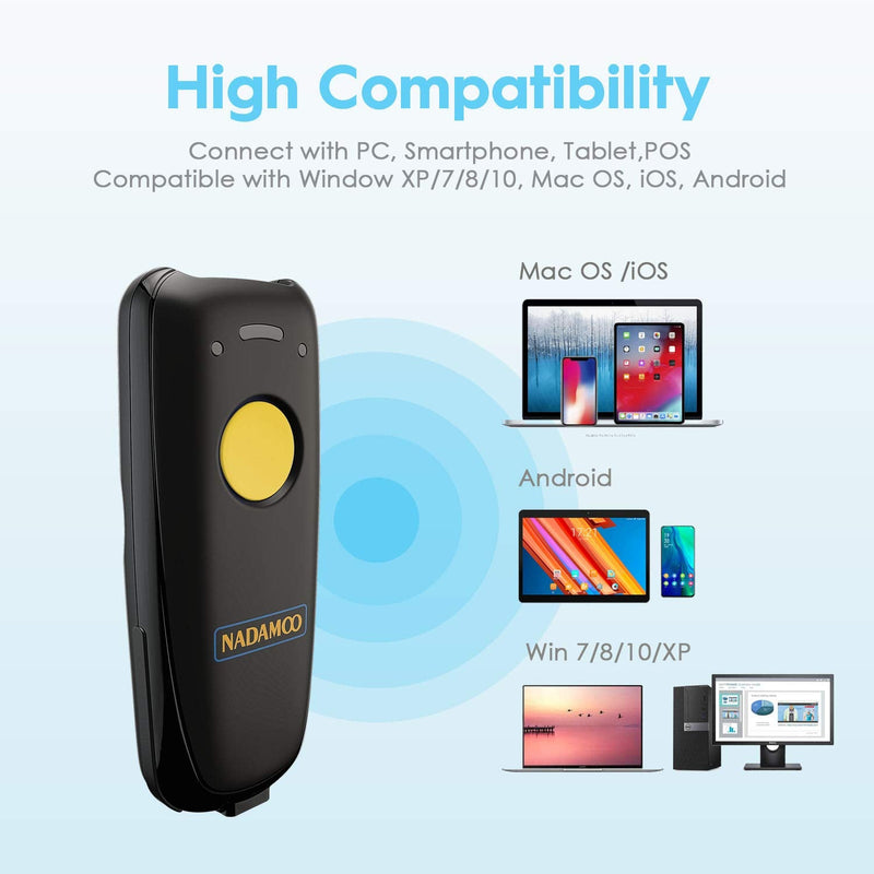NADAMOO Wireless 2D Barcode Scanner Compatible with Bluetooth, 2.4G Wireless & USB Wired Connection, Portable Bar Code Scanner for Inventory Library CMOS Image Reader for Tablet PC, Read 1D 2D QR Code 2D Yellow