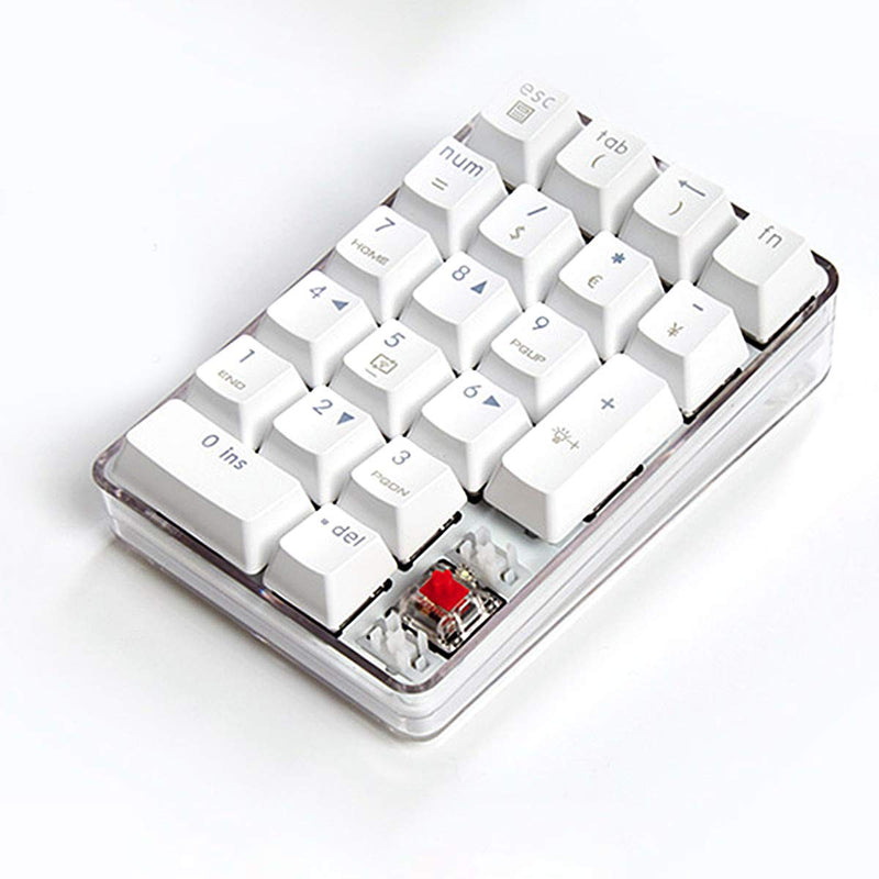 Mechanical Numeric Keypad GATERON Red Switch Wired Gaming Keypad Crystal Case White Backlit 21 Keys Mini Numpad Portable Keypad Extended Layout White Magicforce by Qisan 21 keys GATERON Red Switch