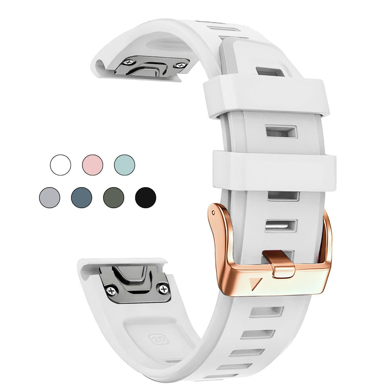 20mm Watch Band for Garmin fenix 5s 6s 7s, Quickfit 20 Bands Rose Gold Silicone WHITE and PINK Bundle