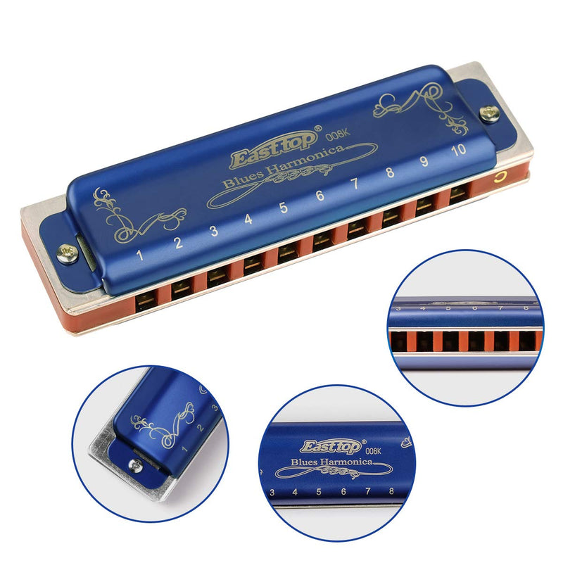 [AUSTRALIA] - Easttop Professional Harmonica Blues Key of C 10 Hole 20 Tone Heavy Duty with Case & Cleaning Cloth for Professional Player, Beginner, Students, Best Gift 