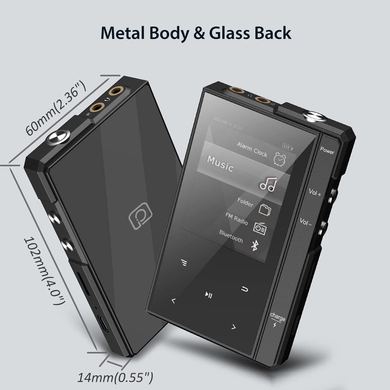 [AUSTRALIA] - 32GB MP3 Player with 90 Hours Long Battery Life,Bluetooth 5.0,Phinistec Z6 Digital Audio Player with Loud Speaker, 2.4'' IPS Portable Music Player,FM Radio,Voice Recorder Support up to 256GB(Black) 32GB 