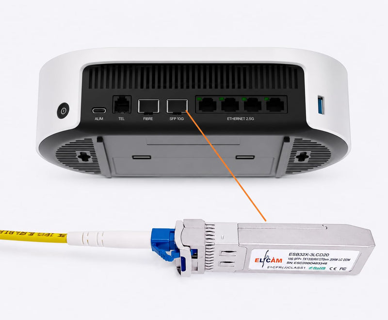 Elfcam® - 1 Pair 10Gb SFP+ BIDI Transceiver Module with LC/UPC Fiber Port Simplex Singlemode SM, DDM 20KM, Compatible with Cisco, Ubiquiti, Mikrotik, D-Link and Open Switch 10G Bidi 20km LC/UPC (1 Pair)