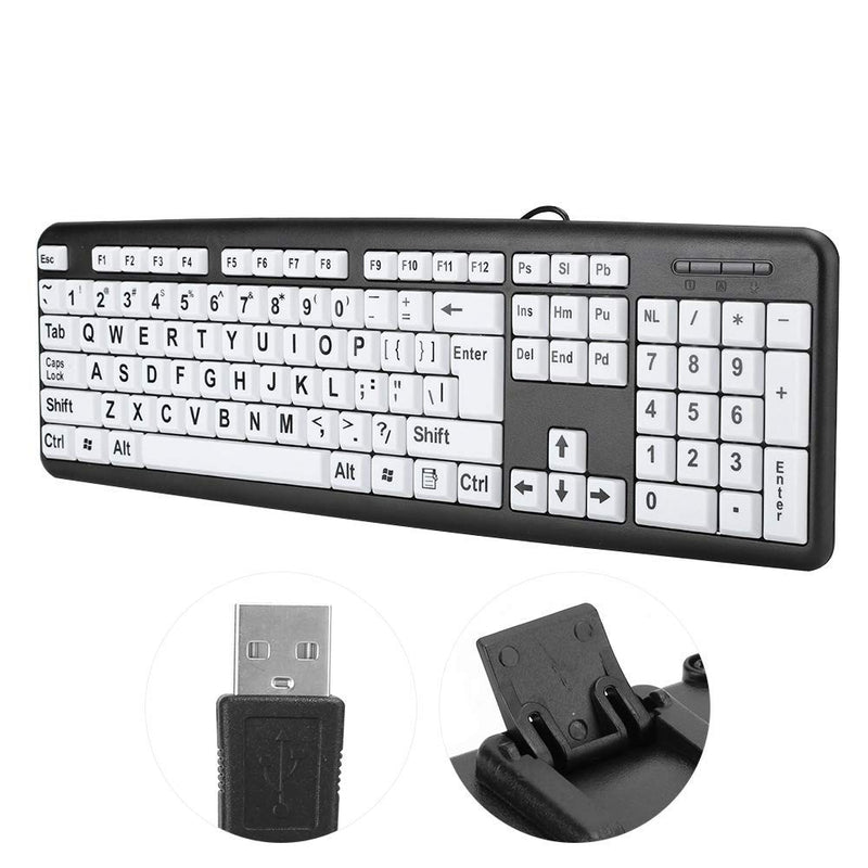 Zopsc-1 Wired USB Wired Keyboard USB Keyboard Low Vision Keyboard Black Computer Keyboard with White Large Print Keys(Black)