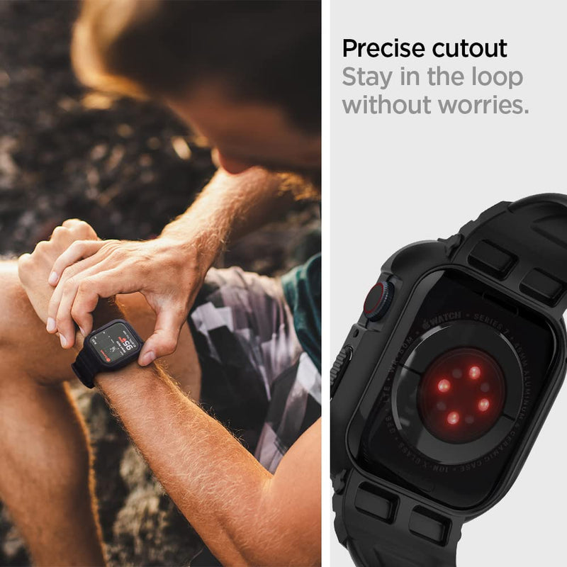 Spigen Rugged Armor Pro Designed for Apple Watch Case with Band Series SE3/9/8/SE2/7/6/SE/5/4 45mm/44mm Protective TPU Cover with Strap - Black (Pack of 2) Apple Watch 44/45mm (Pack of 2)