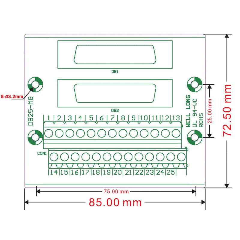Jienk DB25 Male/Female D-SUB Din Rail Mount Interface Module, D-sub Terminal Block Breakout Board