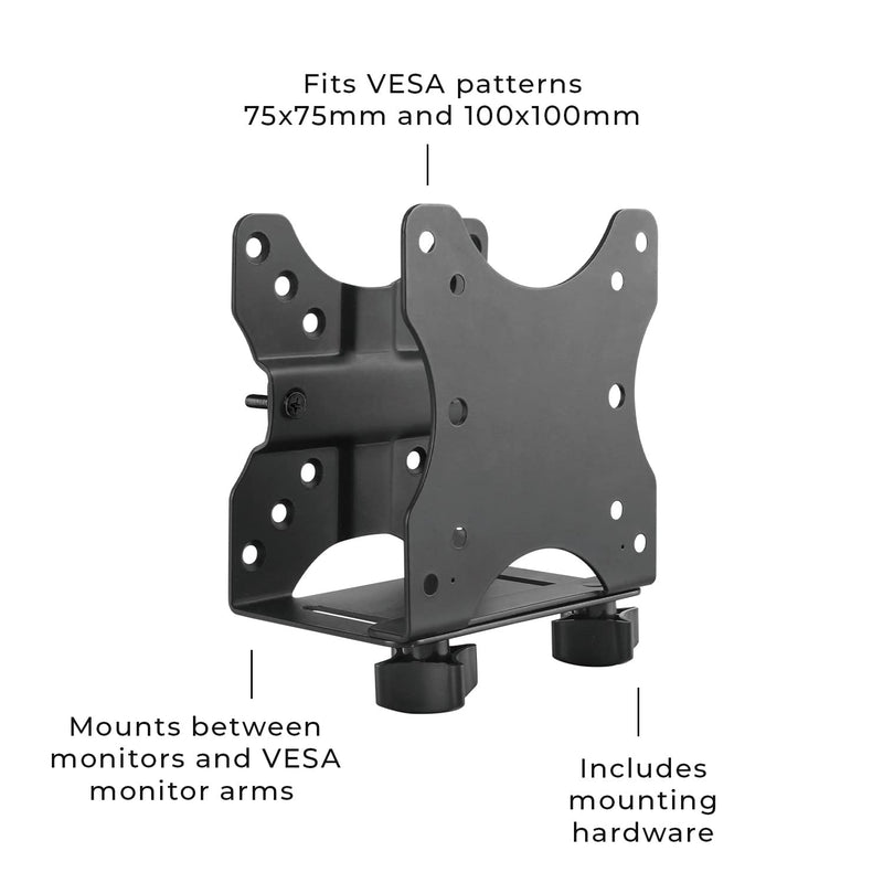 HumanCentric Thin Client Mount Bracket Mini PC VESA Monitor Arm, Under Desk | Fits Devices 0.65–2.55" Depth, Mounts to Pole or Surface, Compatible with 75x75 & 100x100mm VESA Patterns