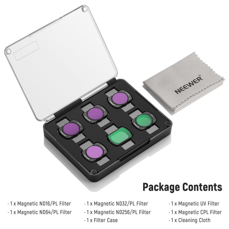 NEEWER Magnetic ND/CPL Filter Set Compatible with DJI OSMO Pocket 3, 6 Pack UV CPL ND16/PL ND32/PL ND64/PL ND256/PL Polarizing and Neutral Density Filters, Multi Coated HD Optical Glass/Aluminum Frame