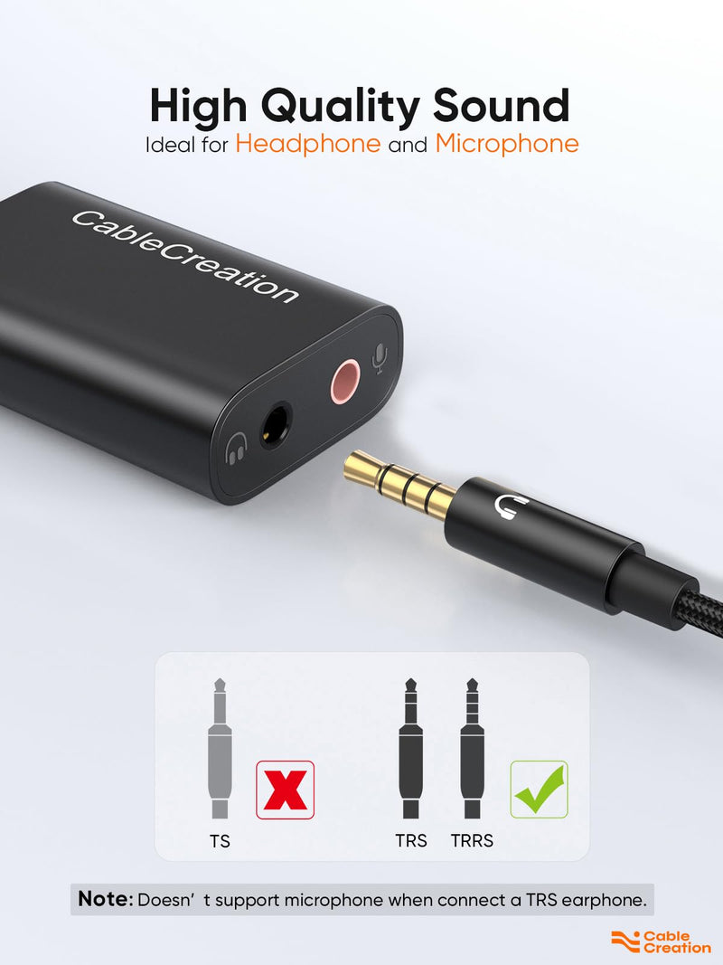 CableCreation 2 Pack USB Audio Adapter External Sound Card with 3.5mm + Mic | Headphone and Microphone Jack Compatible with Windows, Mac, macOS, Linux, PS4, PS5, Plug and Play, Aluminum Black Black USB 2.0*2 2-Pack
