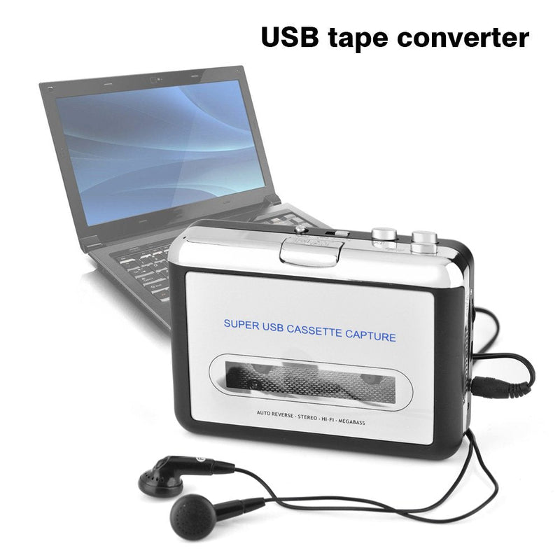 [AUSTRALIA] - Portable Cassette to MP3 Converter with Headphones Transfer USB Cassette Tape to PC MP3 CD Switcher Converter Capture Audio Music Player 