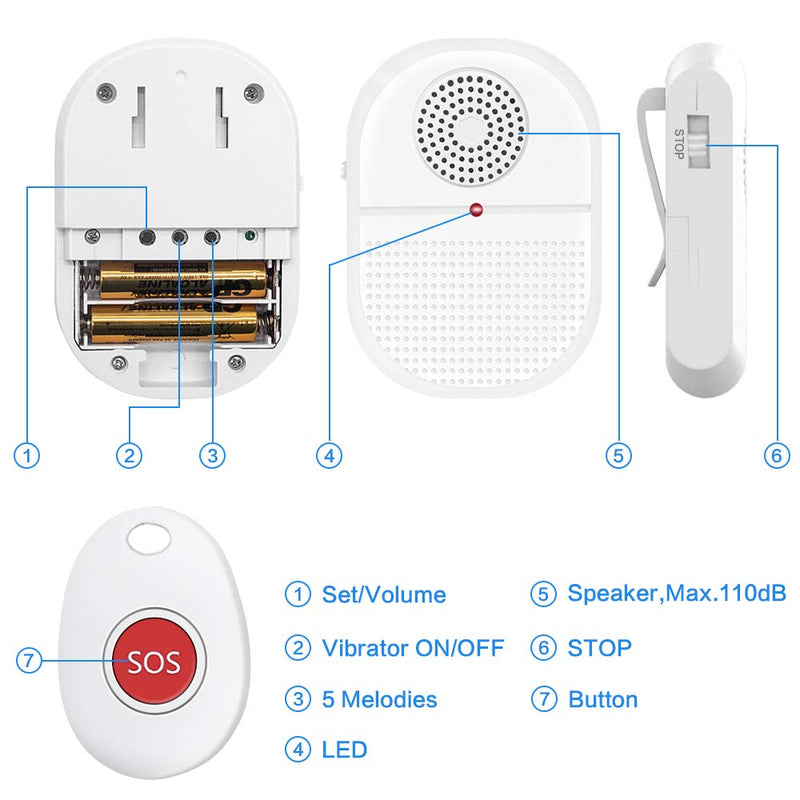 ChunHee Wireless Caregiver Pager Call Button Nurse Alert System Call Bell for Home/Elderly/Patient Emergency Vibration Pager 1 Transmitter+1 Receiver(800+Feet Operating Range) 1Transmitter+1Receiver