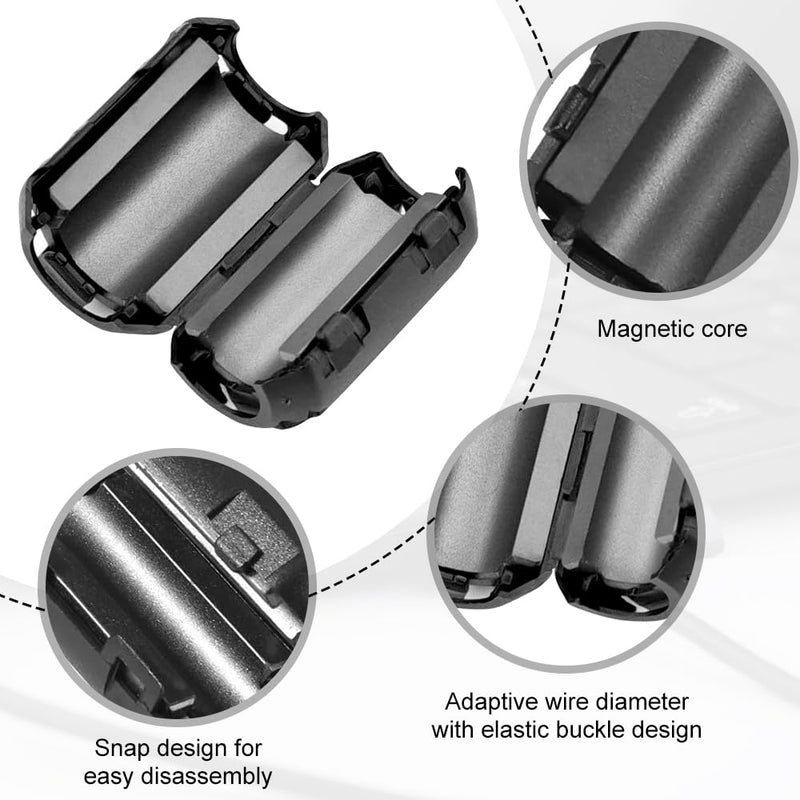 Riisoyu Pack of 40 Ferrite Cores for Cables, Ferrite Ring Core Folding Ferrite Ferrite Clip-on Ferrite Ferrite Cable Clamp for Cable RFI, EMI 3/5/7/9 mm Inner Diameter, Black