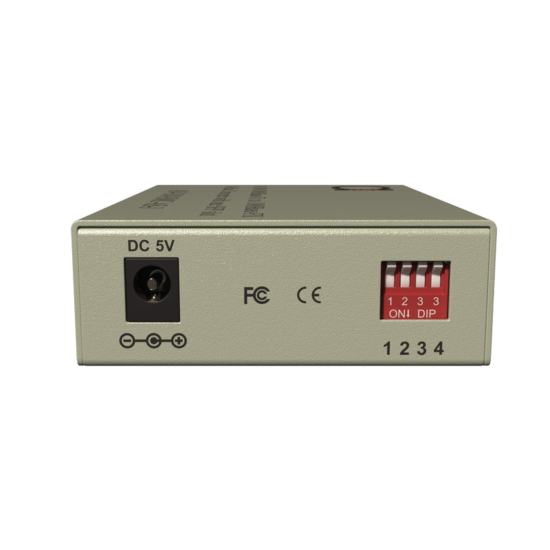 Fiber to Ethernet Media Converter, Open SFP Slot to Gigabit RJ45 Cat 5/6 | Fit any 1G or 100M SFP you choose - DIP switch selects speed. 10/100/1000 auto-negotiation, jumbo frame, wall mount in box