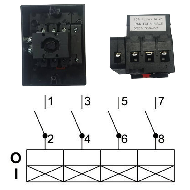 YJYUIU YJUIS416 Main Switch Circuit Breaker 4 Pin 16A Rotary Switch IP65 Waterproof Housing