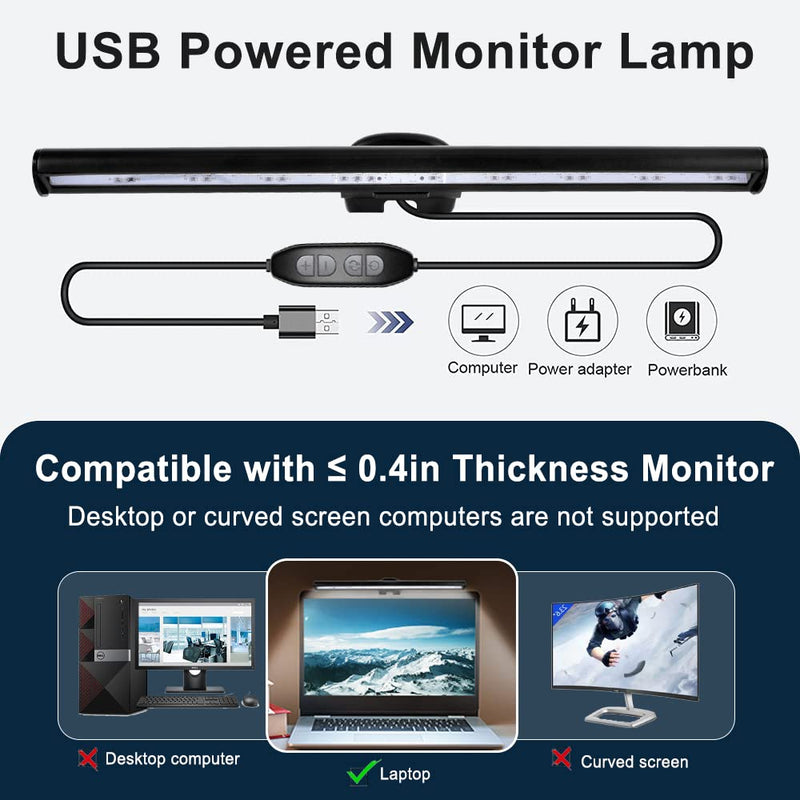 skybess Wireless Bluetooth Car Speakerphone + Laptop Monitor Light Bar LED USB Reading Lamp