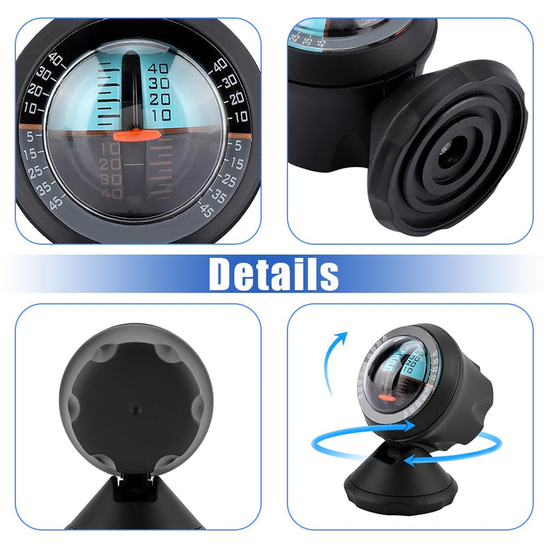 Leopacat Car Inclinometer Level, 360 Degree Rotating Compass Automotive Slope Indicator Meter Levels Tilt Gauge Balancer High Sensitivity Measure Road Safety Outdoor Instrument with Adhesive