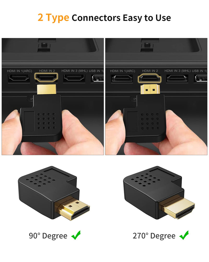 HDMI Adapter Male to Female, CableCreation 2 Pack 90 and 270 Degree Right Angle Converter, HDMI L Shape Flat Extender for Wall TV, Roku, PS5, Fire Stick, Chromecast, Switch, Laptop,Xbox, PC Upward Angle-2Pack