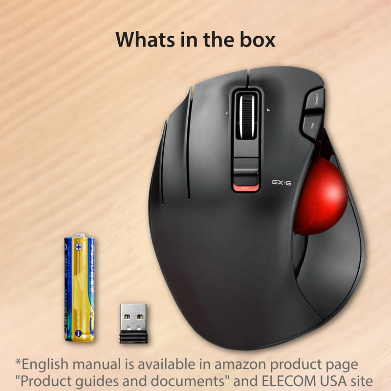 ELECOM EX-G Left Handed Trackball Mouse, 2.4 GHz USB Wireless, Ergonomic, Thumb Control, Tracking Roller Ball, 6 Programmable Buttons, Tilt Scroll Wireless_RedBall