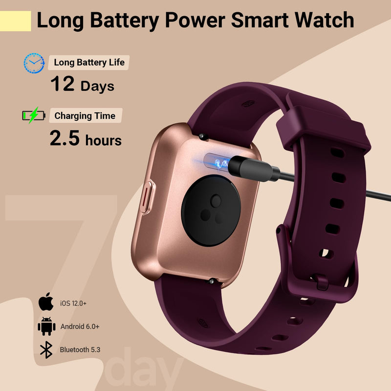 Smart Watches for Women, Smart Watch for Android Phones & iPhone, Fitness Watches for Women with Alexa, Call & Notification Alerts, Tracks Heart Rate/Sleep Smartwatches (Dark Purlple, 1.8 inches) Rose Purple