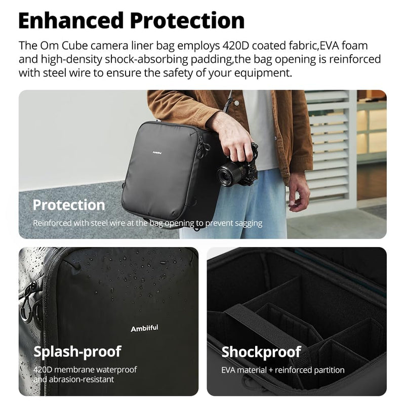 AMBITFUL Large Camera Cube Insert for Backpack, Waterproof Padded Camera Insert with Dividers, Quick Access for Travel Photography Gear Organizer (12.5L) Ambitful OC12