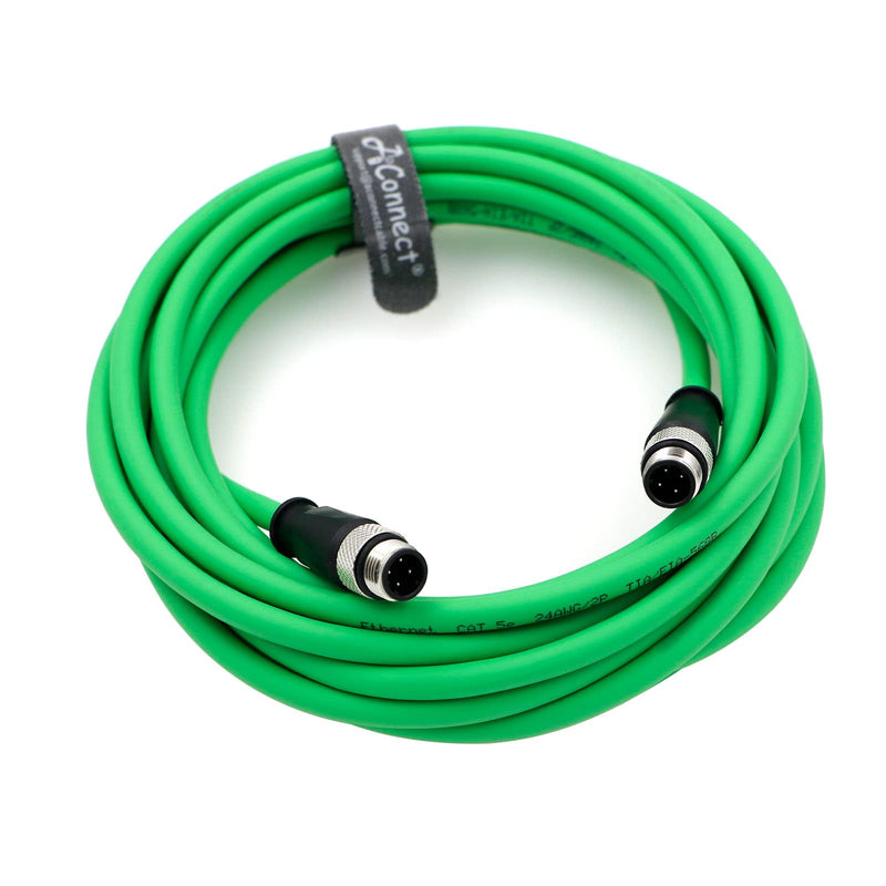 M12 4Pin D-Code Male to 4Pin D-Code Male Cat5e Ethernet Waterproof Cable for Industrial Application Shielded Flexible Ethernet Camera 8M/26.24Ft