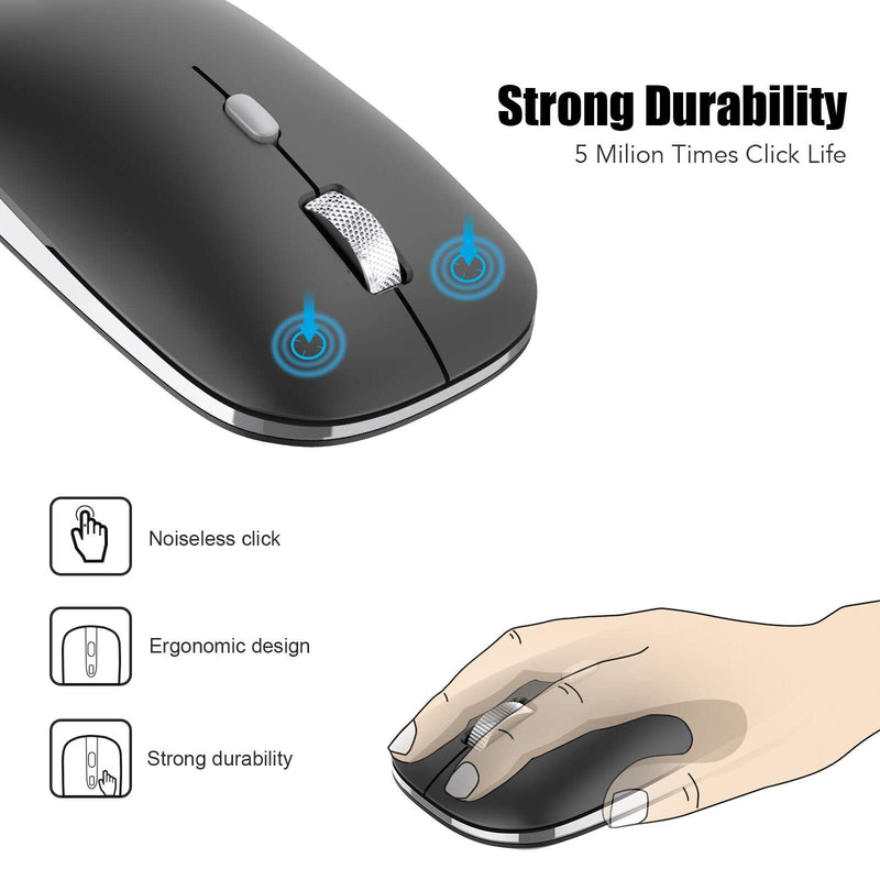 Bluetooth Mouse, PINKCAT Silent Mouse Wireless, Bluetooth 5.0/4.0 Portable Slim Wireless Mouse, Optical Cordless Mouse for Laptop, ipad, MacBook Pro / Air, Mac, PC, Tablet, Chromebook, Surface Pro black