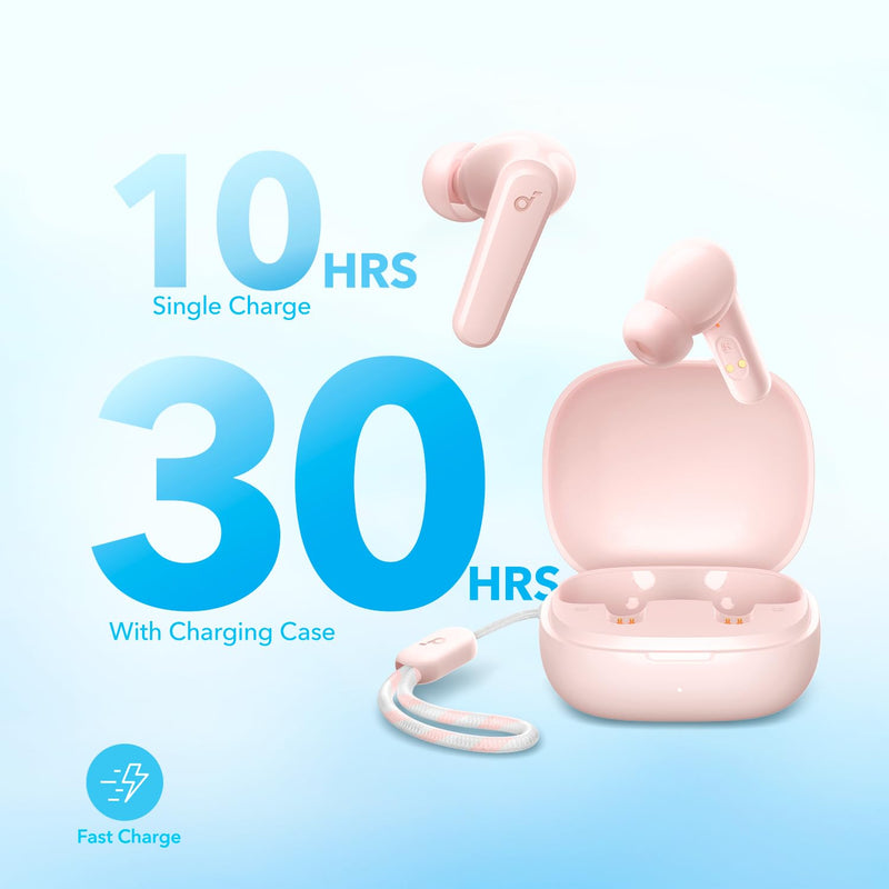 Soundcore by Anker P20i True Wireless Earbuds, 10mm Drivers with Big Bass, Bluetooth 5.3, 30H Playtime, Water-Resistant, 2 Mics for AI Clear Calls, 22 Preset EQs, Customization via App(Pink&Blue)