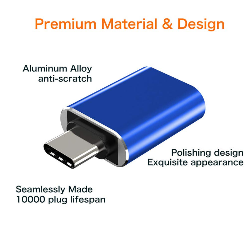 USB C to USB Adapter [2-Pack], JXMOX Thunderbolt 3 to USB 3.0 OTG Adapter Compatible MacBook Pro,Chromebook,Pixelbook,Microsoft Surface Go,Galaxy S8 S9 S10 S20 Plus,Note 8 9,Pixel 2 3(Blue) Blue