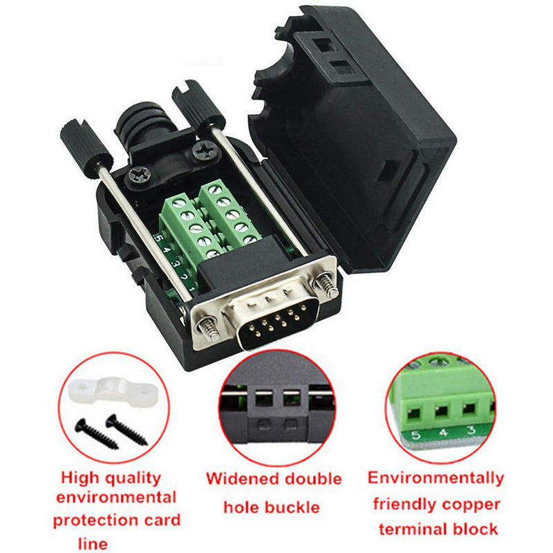 Connector DB9 RS232 D-SUB Male Adapter to Screw Connector 9 Pin Port to Terminal Connector Signal Module with Case (Male Connector DB9)