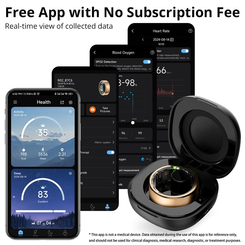 COLMI R02 Smart Ring with Sizing Kit - No Subscription Fee - Sleep, Heart Rate, SpO2 Monitor - Health Tracking. (Rose Gold 7#)