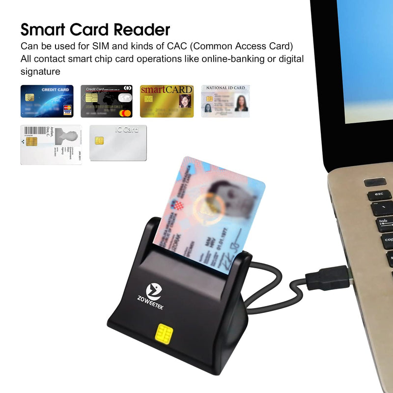 ZOWEETEK CAC Reader, CAC Card Reader Military, DOD Military USB Common Access CAC Smart Card Reader, Compatible with Windows, Mac OS and Linux Black