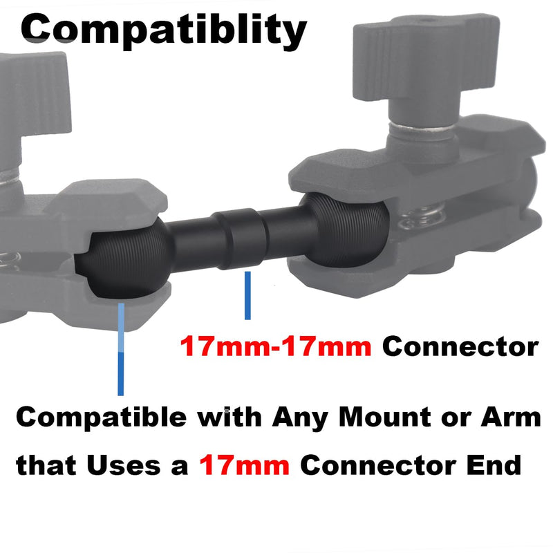 17mm to 17mm Double Ball Extender Bar Mount for GPS Cell Phone Action Camera on Motocycle Vehicles, Corrugated Ball Anti-Slip Design, 58mm Long