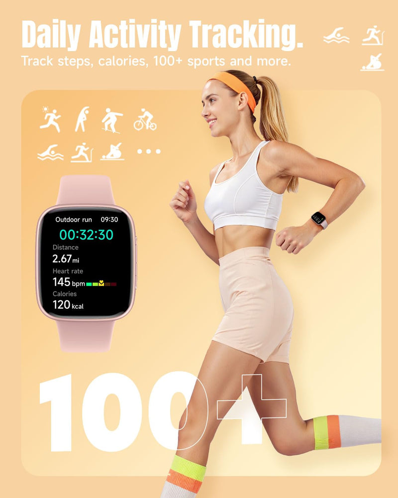 Smart Watch for Women Android & iPhone, 1.85" Ultra HD AMOLED Display,10 Day Battery, 3ATM Swimming Waterproof, Answer/Make Calls, Fitness/Heart Rate/Sleep Tracker/100 Sports, Pink