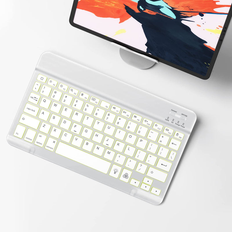 OMOTON Bluetooth Keyboard, Wireless Rechargeable Keyboard for iPad, iPad Pro, iPad Mini, iPad Air with Illuminated LED (White) White
