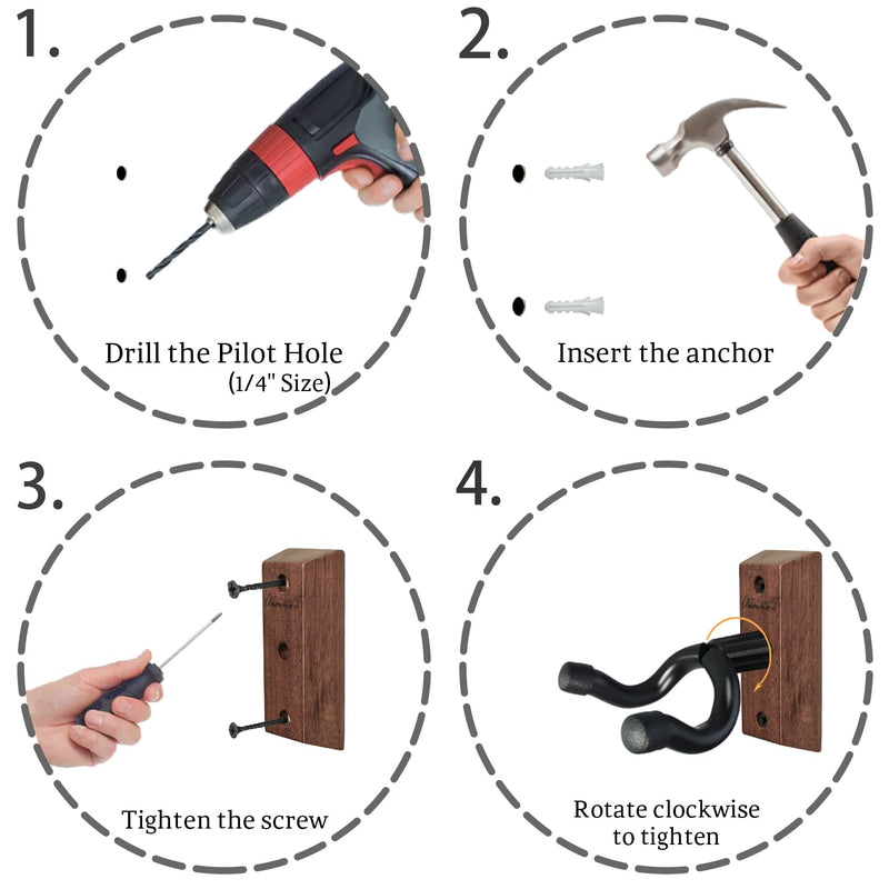 Guitar Wall Mount 3 Pack, Acacia Hardwood Guitar Hanger, U-Shaped Guitar Wall Hanger Mount, Guitar Holder Hook Stand Wall for Acoustic, Electric Guitar, Banjo, Bass, for Guitar Player Men Boy