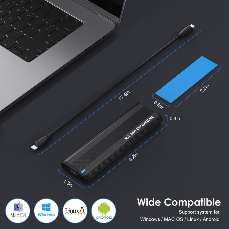 Aluminum M.2 NVME SATA SSD Enclosure Adapter, 10Gbps Type C Tool Free Enclosure for M.2 PCIe NVMe and SATA SSDs