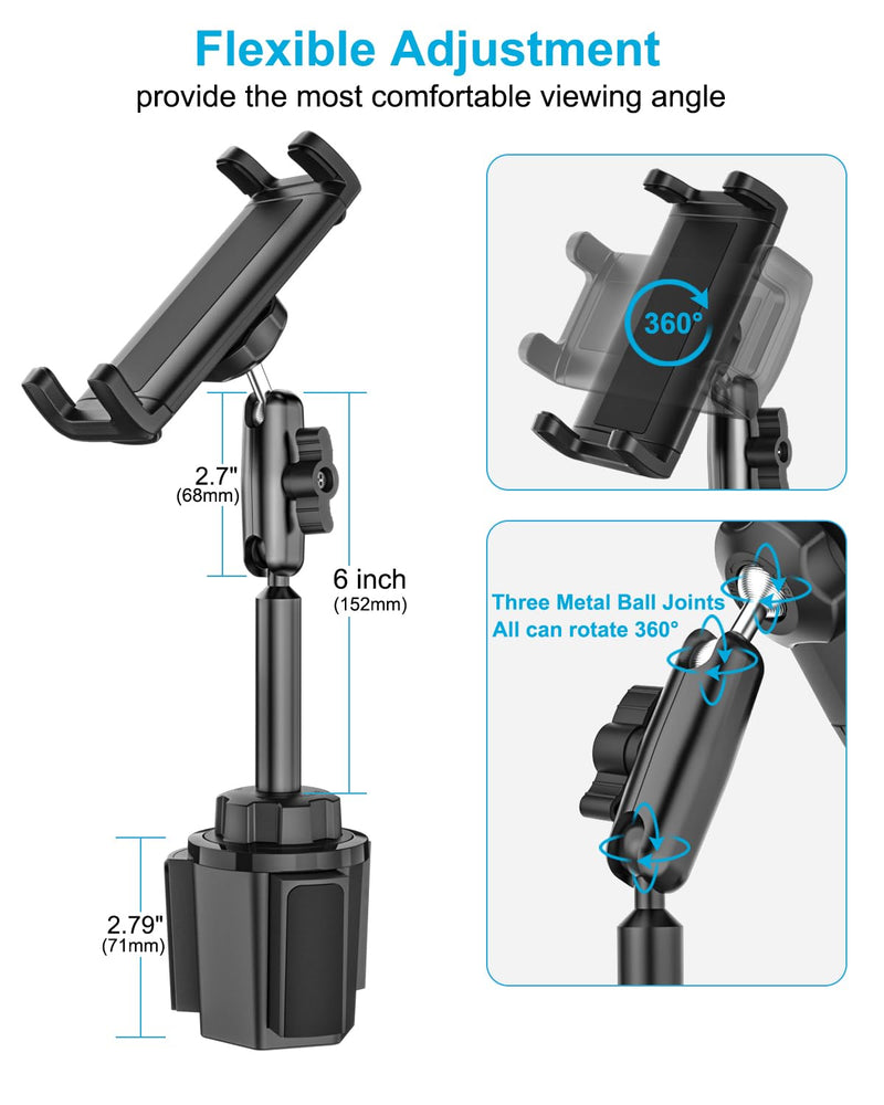 Z Fold Car Mount, [Sturdy Metal Arm] Cup Holder Folding Phone Mount | 360°Adjustable Tablet Phone Stand Truck CupHolder for Galaxy Z Fold 8 7 6 5 4 3 2, Pixel Fold, Galaxy Tab, 4-13" Device