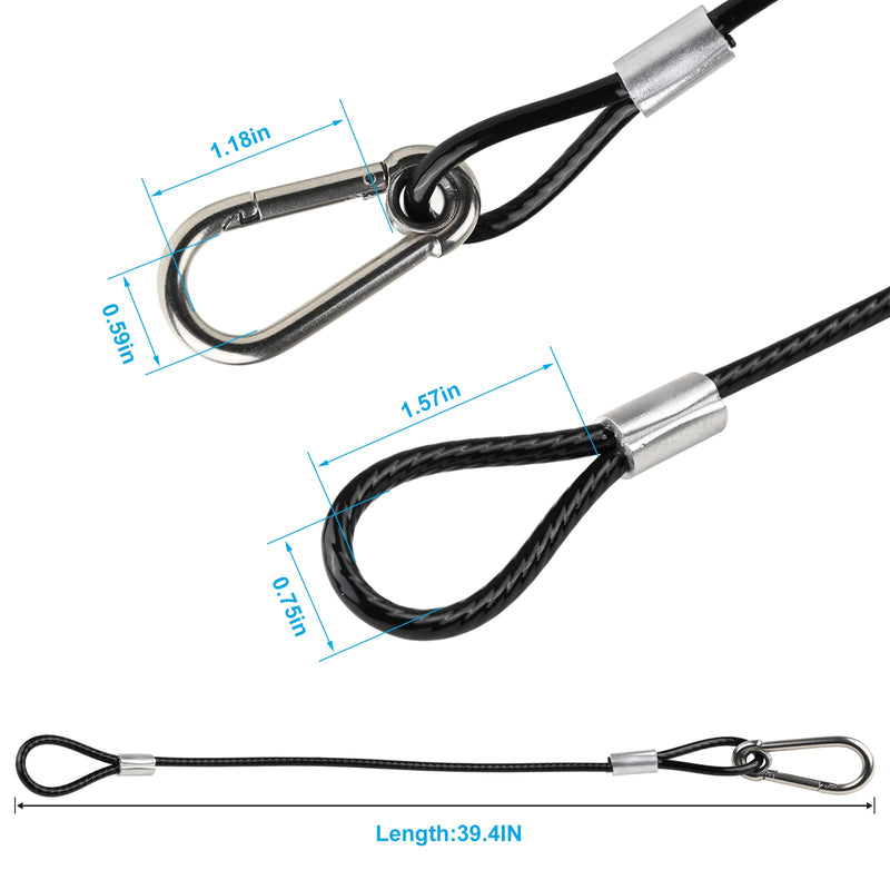 39.4" Safety Cable Black Coated Stainless Steel Security Cable with Carabiner Lock, 110lb Safety Rope for DJ Stage Light LED Par Light Moving Head Light Bicycle Luggage(4 PCS)