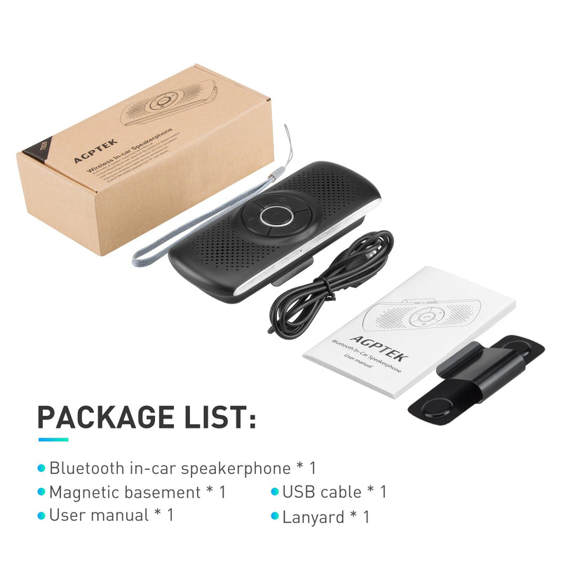 AGPTEK Car Speaker with Bluetooth 5.3, Hands Free Phone Kit for Calls, GPS | for Music with TF Card Slot, Instant Connect, Siri Google Assistant Support Wireless Car Visor Clip Speakerphone (Black) Black