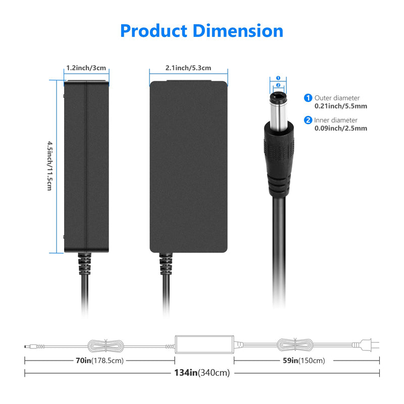 Neewer AC 100-240V to DC 12V 5A 60W Power Supply Adapter with 6.5 feet/2 Meters Power Cable Compatible with 660 960 LED Video Light and Max. 12V 5A 60W Ring Light (US Plug)