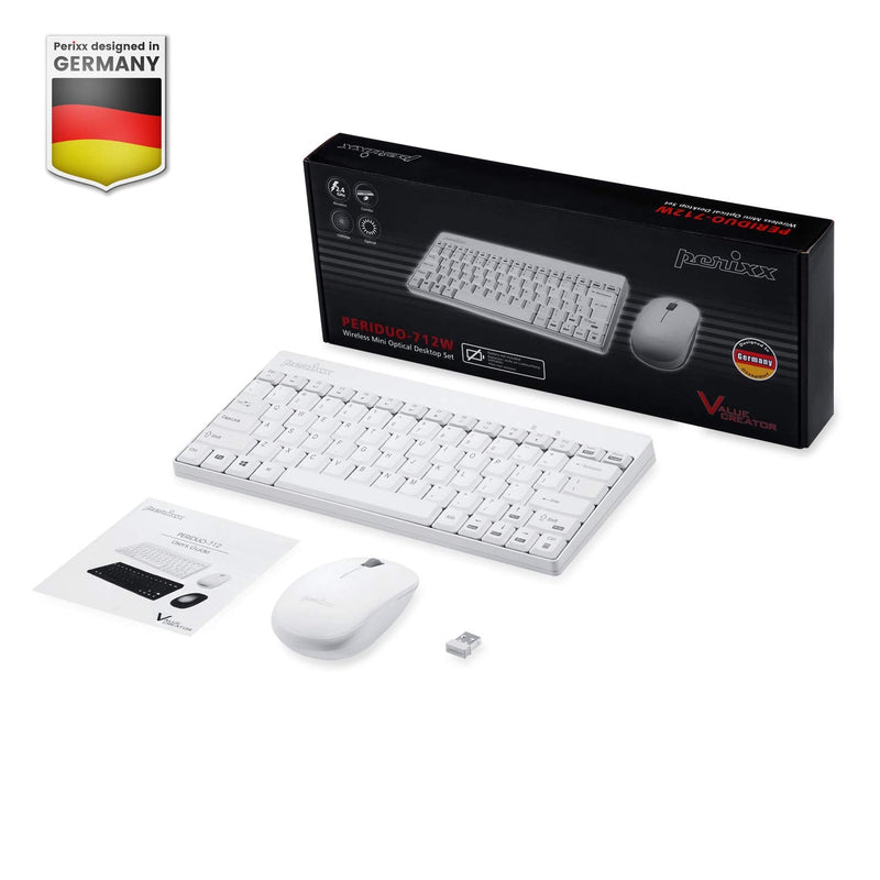 Perixx Periduo-712W Wireless Mini Keyboard and Mouse Set, White, US English Layout,PERIDUO-712