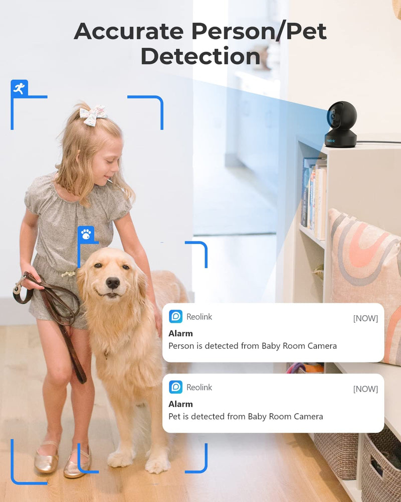 REOLINK Indoor Security Camera, 2.4/5 GHz Wi-Fi, E1 Pro 4MP HD Plug-in Pet Camera, 360 Degree Baby/Pet Monitor with Auto Tracking, Person/Pet Detection, Night Vision, 2-Way Audio, Local Storage Black