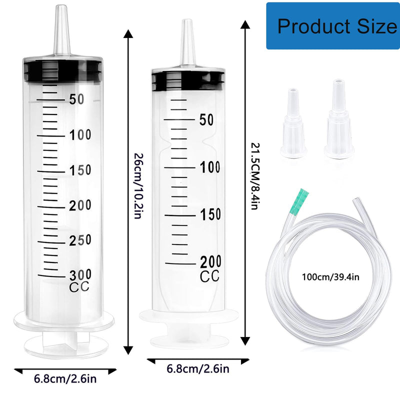 [AUSTRALIA] - Pack of 2 Syringes, Syringe 200 ml + 300 ml, Syringe with Hose, Large Syringe, Oil Syringe, Dosing Syringe Without Needle, Syringe Set for Laboratory, Industry, Animal Feeding 200ml+300ml 