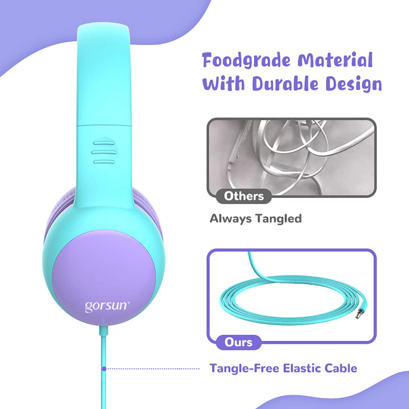 gorsun Kids Headphones with Limited Volume, Children's Headphone Over Ear, Toddler Headphones for Boys and Girls, Wired Headset Earphones for Children Purple
