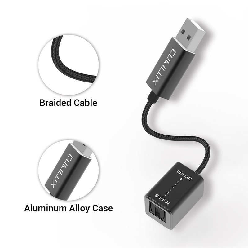 Cubilux USB A SPDIF Input Adapter for PC [Stereo Recording ONLY, NOT for Playing Audio] USB Optical Line-in Dongle, Toslink to USB Receiver, USB A SDPIF RX Interface Suitable for Laptop Computer