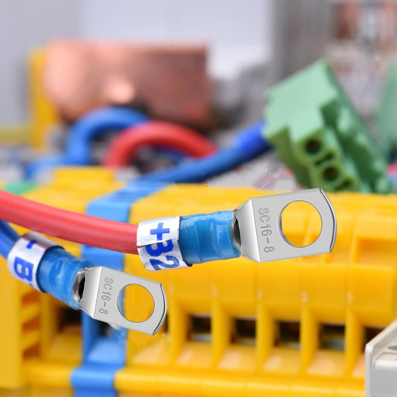 FLEXNOVA Tube Cable Lugs M8 16 mm2, Pack of 16 Ring Cable Lugs M8, Cable Lug M8 16 mm2 100A Uninsulated SC Cable Connector Set