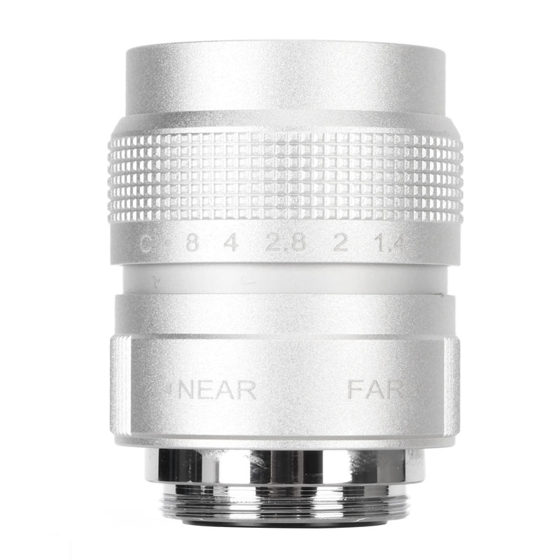 Pomya 25mm F1.4 Large Aperture Manual Focus, CCTV Lens, Prime MFT Lens for M43,Support Bar Shop Parking House Warehouse (Silver) 25mm F1.4 White