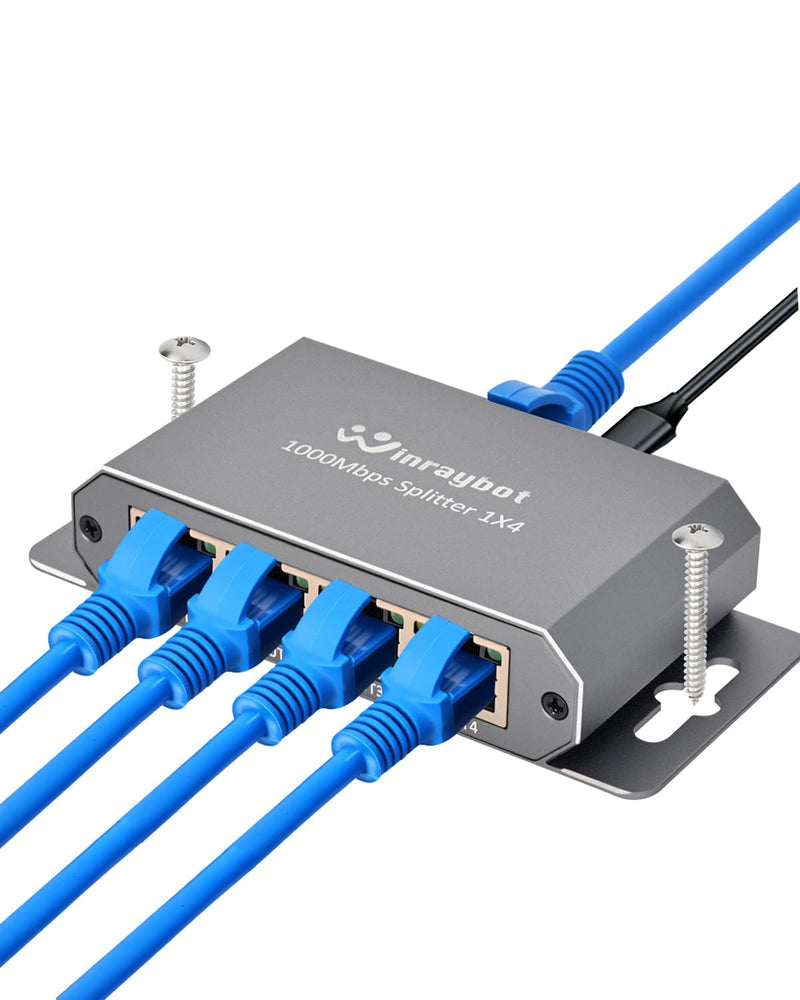 Gigabit Ethernet Splitter 4 Port & 2 Port with Wall Mount Ears for Home Office PS5 Router Smart TV Plug & Play 1000Mbps Powered Network Switch 1 to 4 Ethernet Hub 1 to 2